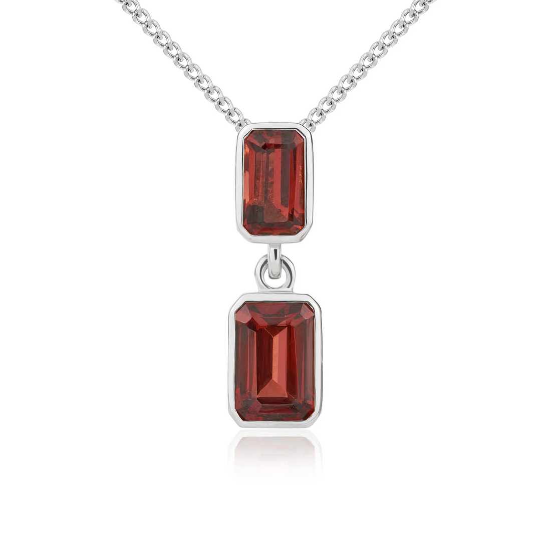 9CT Gold Octagonal Garnet Rubover Double Drop Pendant - Robert Anthony Jewellers, Edinburgh