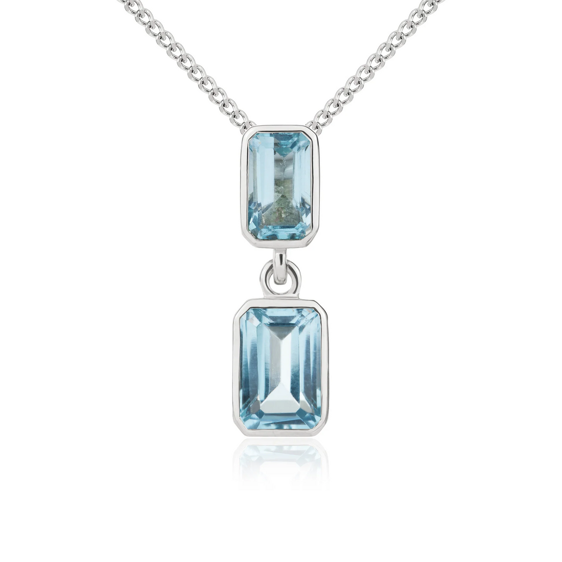 9CT Gold Octagonal Swiss Blue Topaz Rubover Double Drop Pendant - Robert Anthony Jewellers, Edinburgh