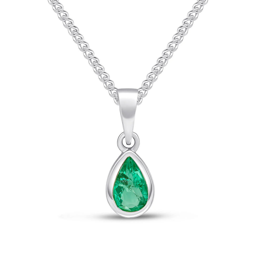 9CT Gold Pear Shaped Emerald Rubover Pendant (6x4mm)