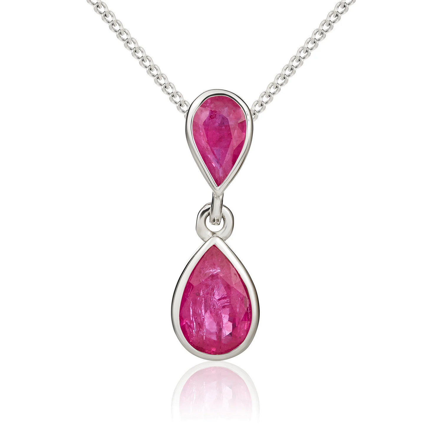 9CT Gold Pear Shaped Ruby Rubover Double Drop Pendant - Robert Anthony Jewellers, Edinburgh