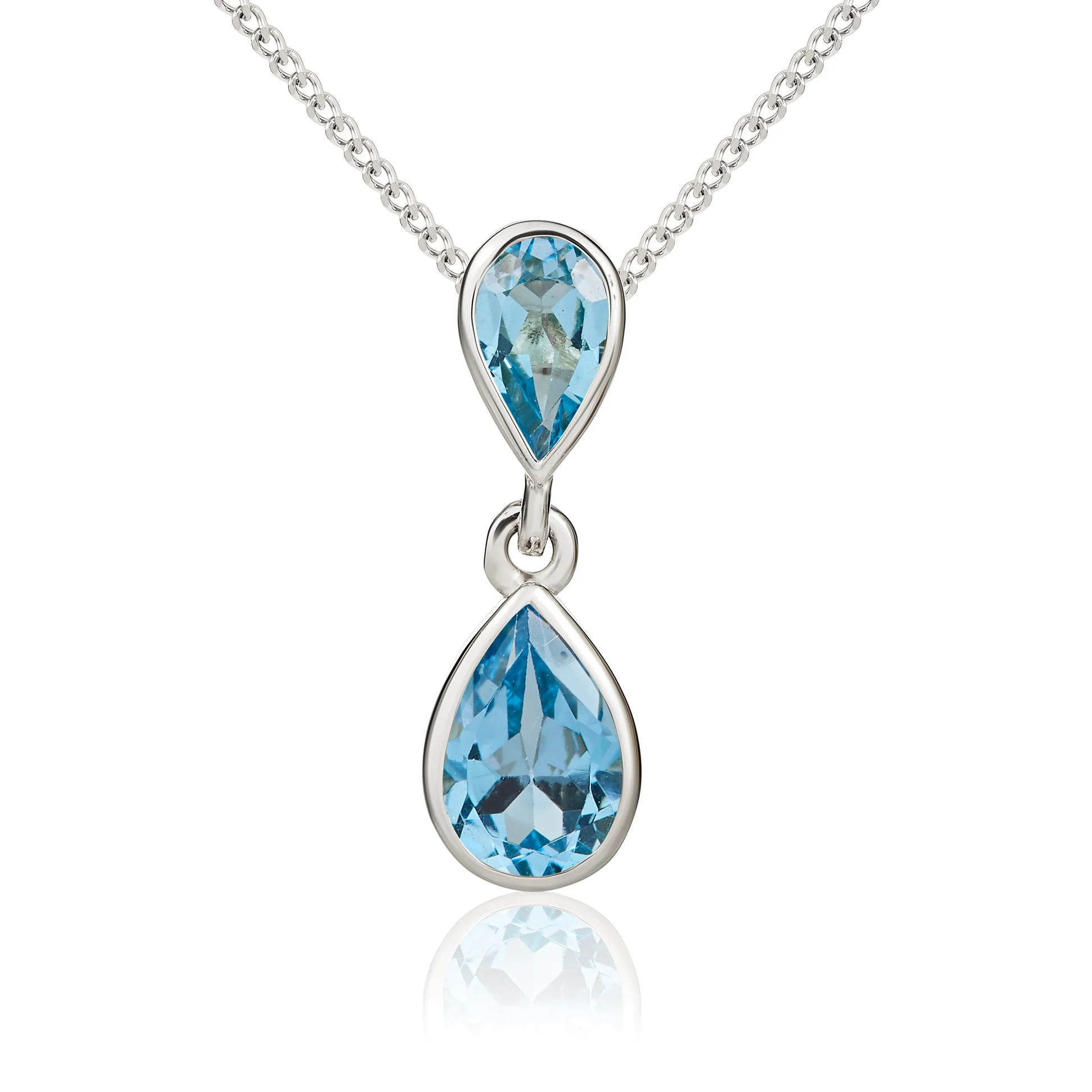 9CT Gold Pear Shaped Swiss Blue Topaz Double Drop Pendant - Robert Anthony Jewellers, Edinburgh