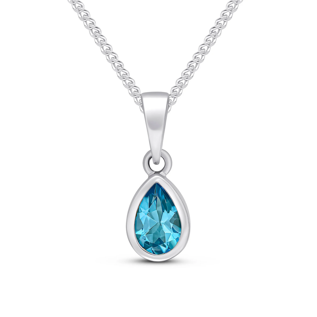 9CT Gold Pear Shaped Swiss Blue Topaz Rubover Pendant (6x4mm)