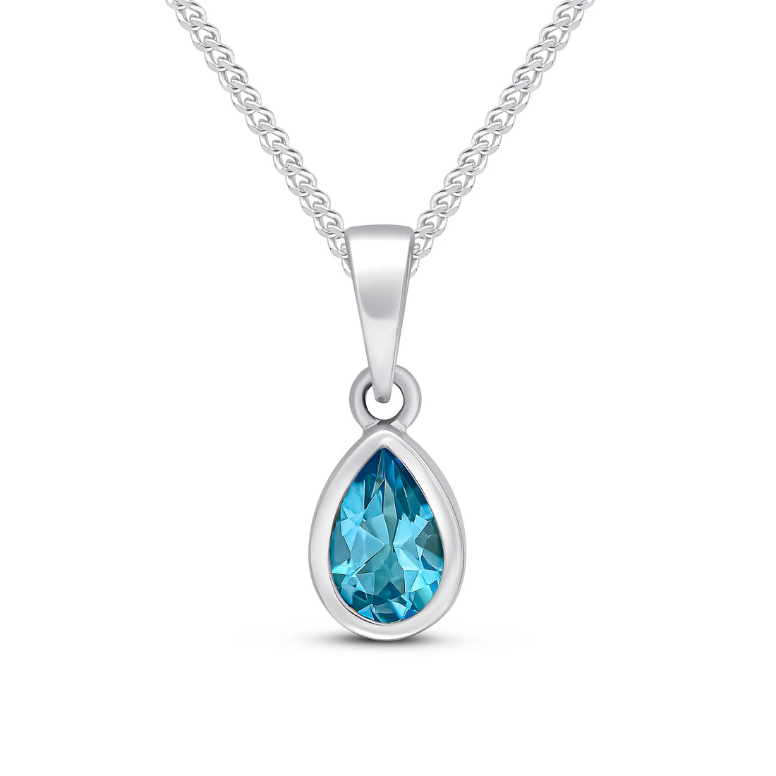 9CT Gold Pear Shaped Swiss Blue Topaz Rubover Pendant (6x4mm) - Robert Anthony Jewellers, Edinburgh