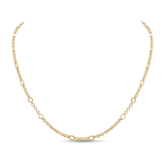 9CT Yellow Gold Handmade Oval Round Figaro Chain - Robert Anthony Jewellers, Edinburgh