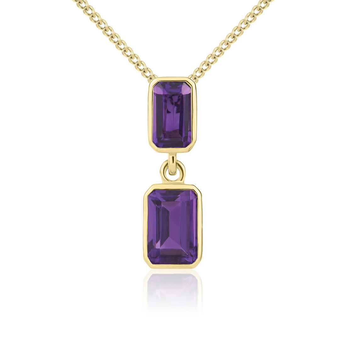 9CT Gold Octagonal Amethyst Rubover Double Drop Pendant - Robert Anthony Jewellers, Edinburgh