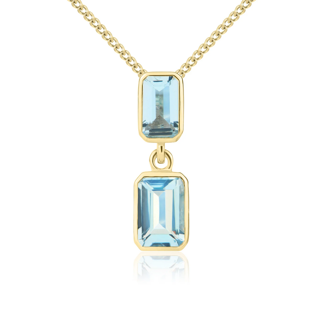 9CT Gold Octagonal Aquamarine Rubover Double Drop Pendant - Robert Anthony Jewellers, Edinburgh