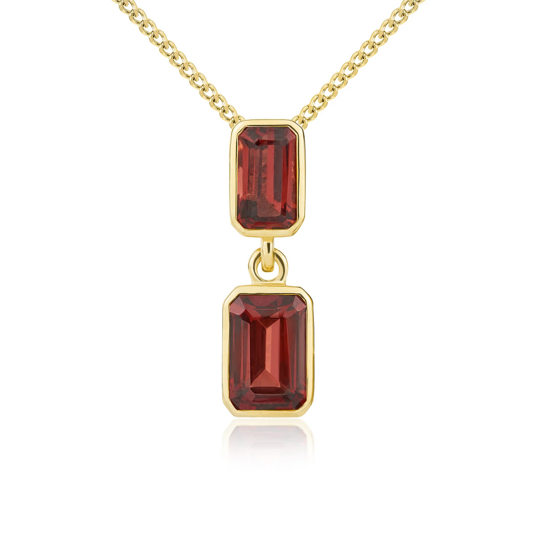 9CT Gold Octagonal Garnet Rubover Double Drop Pendant - Robert Anthony Jewellers, Edinburgh