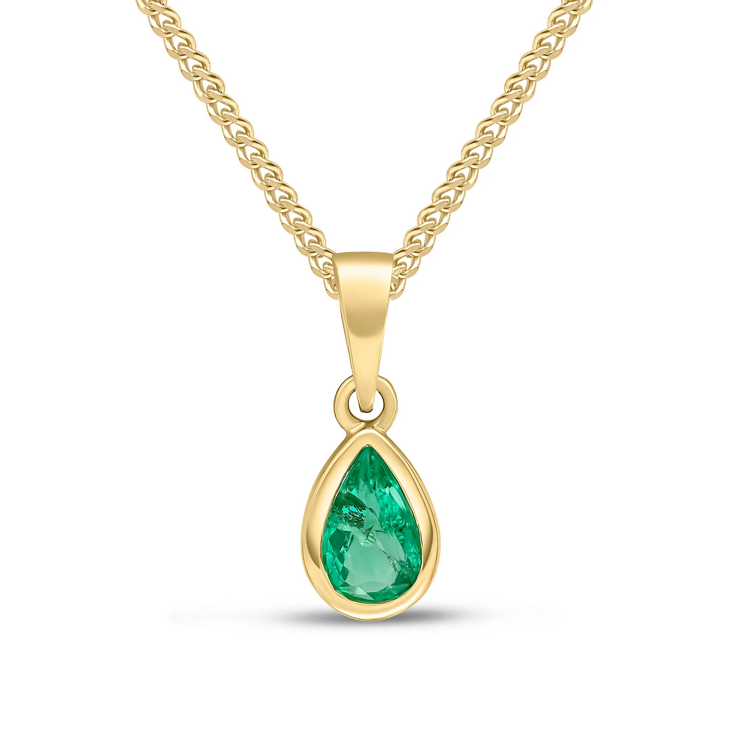 9CT Gold Pear Shaped Emerald Rubover Pendant (6x4mm) - Robert Anthony Jewellers, Edinburgh