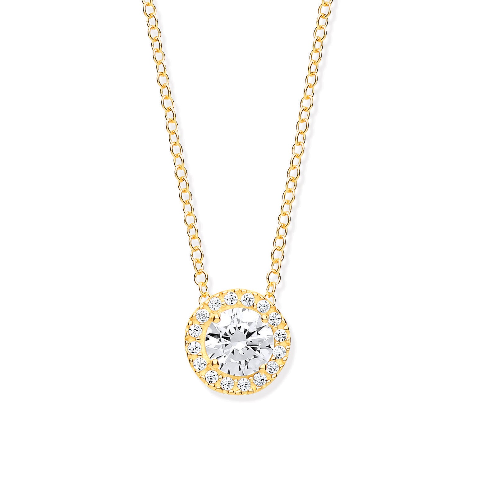 9ct Gold CZ Halo Pendant with Chain