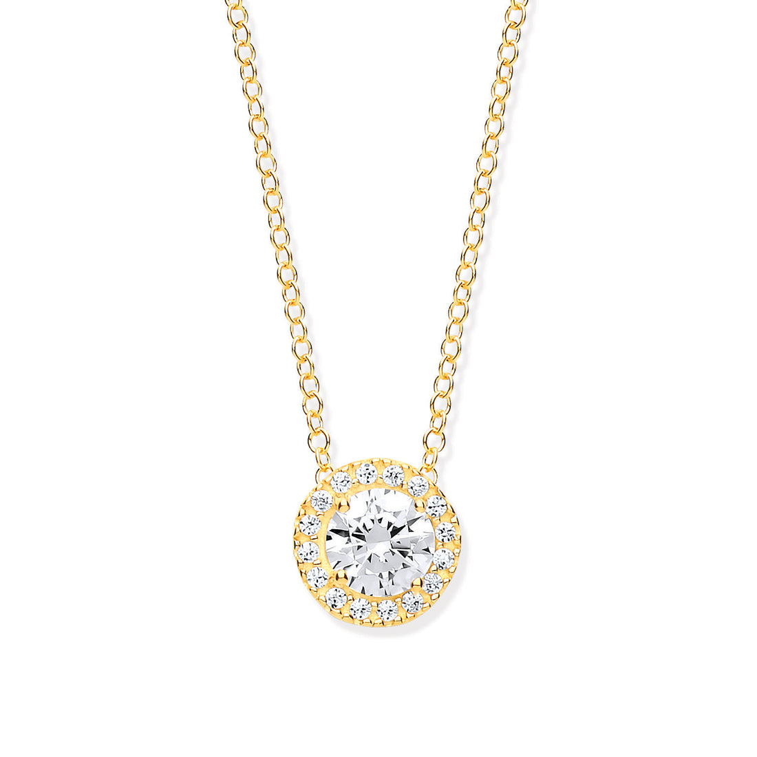 9ct Gold CZ Halo Pendant with Chain - Robert Anthony Jewellers, Edinburgh