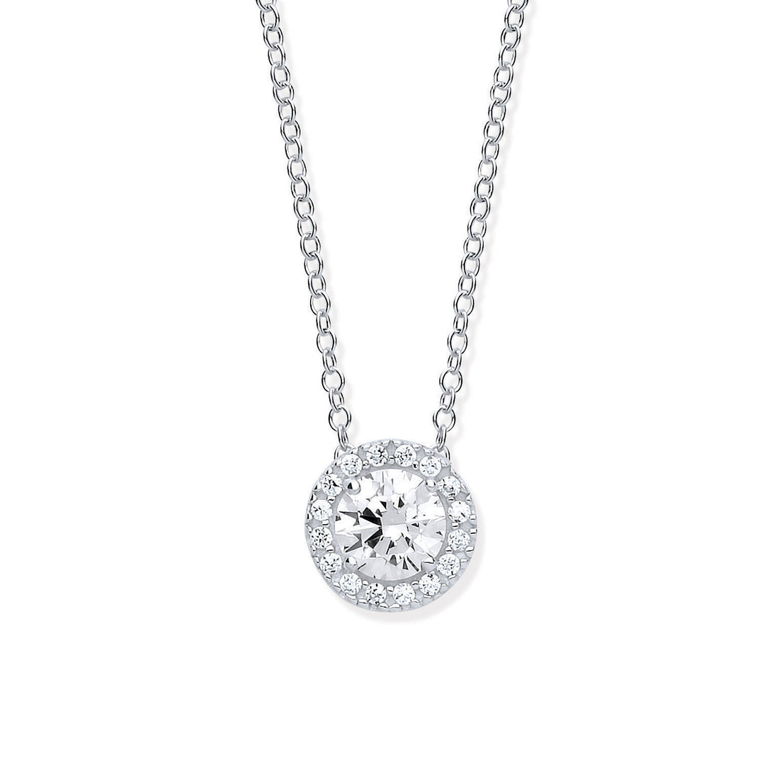 9ct White Gold CZ Halo Pendant with Chain - Robert Anthony Jewellers, Edinburgh