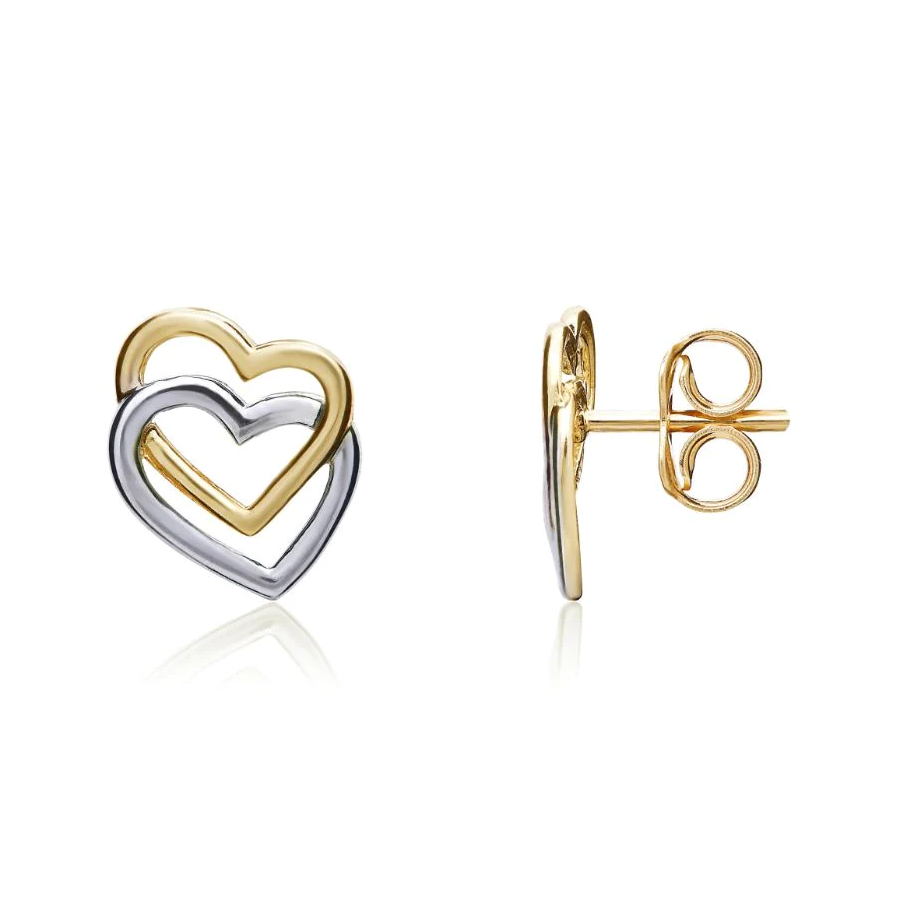 9CT Gold Double Heart Stud Earrings (11X9mm) - Robert Anthony Jewellers, Edinburgh