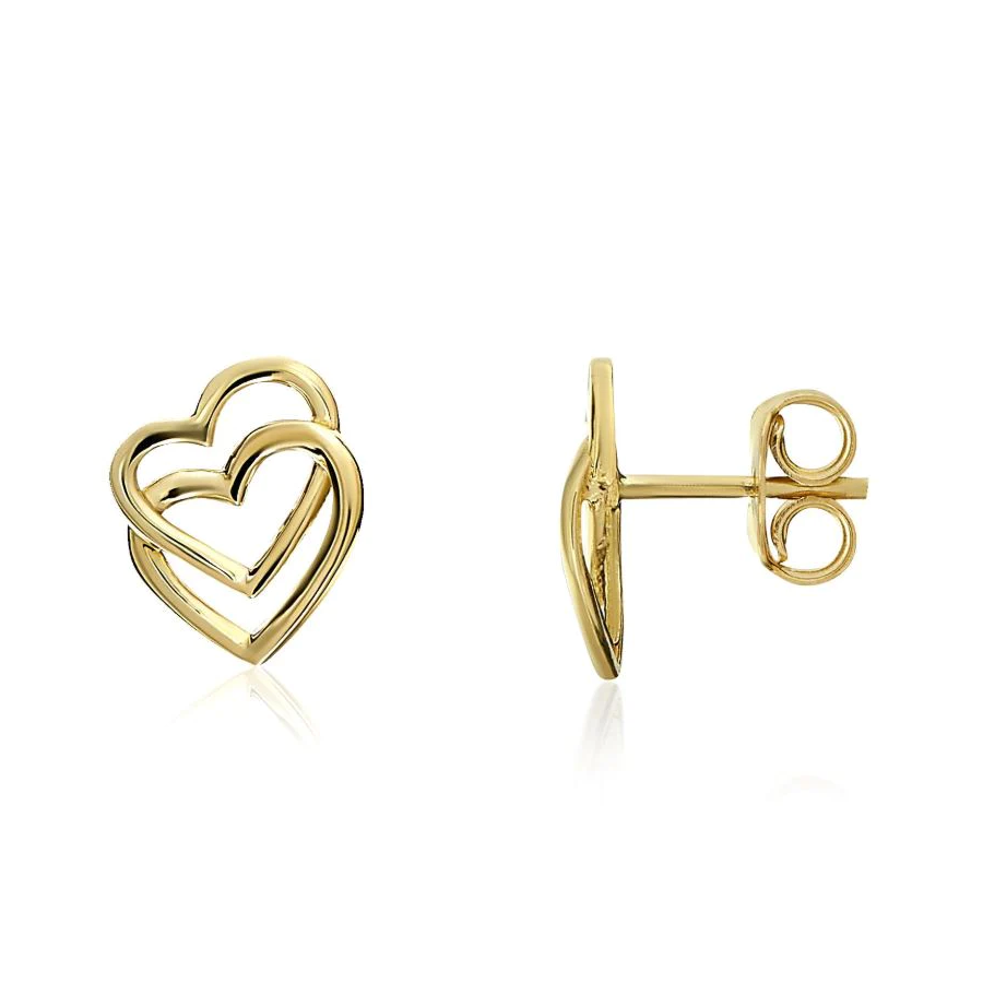 9CT Gold Double Heart Stud Earrings (11X9mm) - Robert Anthony Jewellers, Edinburgh