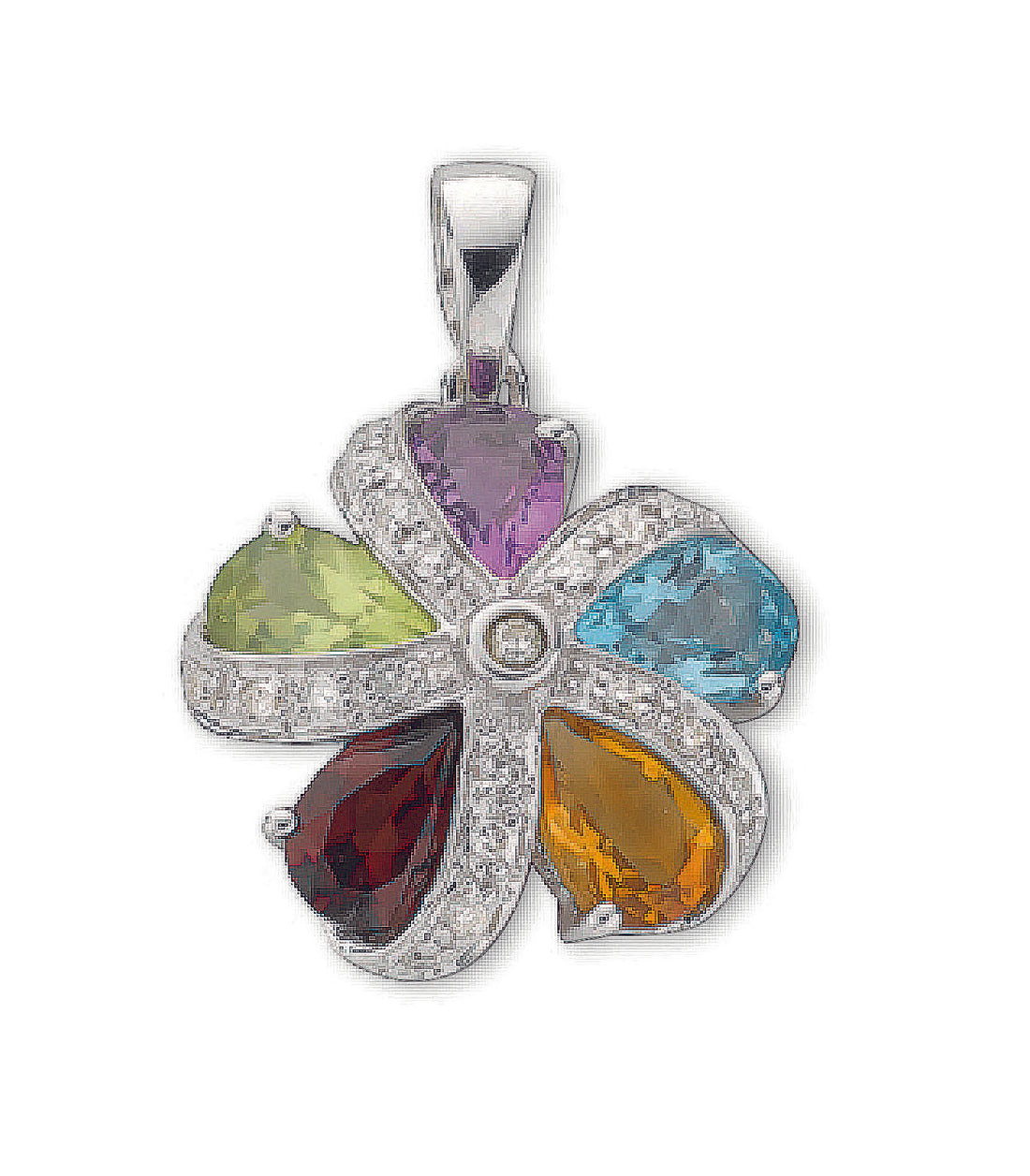 9ct White Gold Diamond & Multi-Gem Cluster Pendant - Robert Anthony Jewellers, Edinburgh
