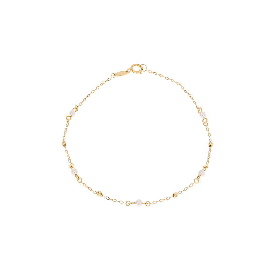 Trace Chain Station Bracelet with Freshwater Pearls in 9ct Yellow Gold - Robert Anthony Jewellers, Edinburgh