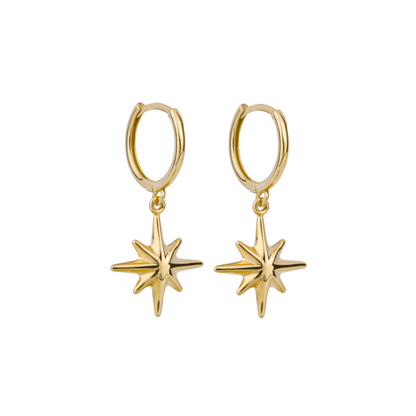 Starburst Charm Hoop Earrings in 9ct Yellow Gold - Robert Anthony Jewellers, Edinburgh