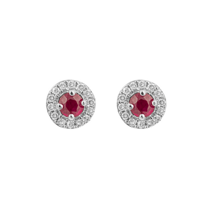 Round Ruby Stud Earrings with Diamond Surround in 9ct White Gold - Robert Anthony Jewellers, Edinburgh
