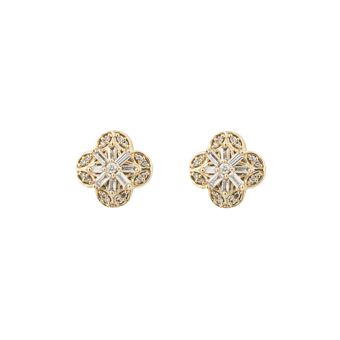 Flower Stud Earrings with Diamond in 9ct Yellow Gold - Robert Anthony Jewellers, Edinburgh