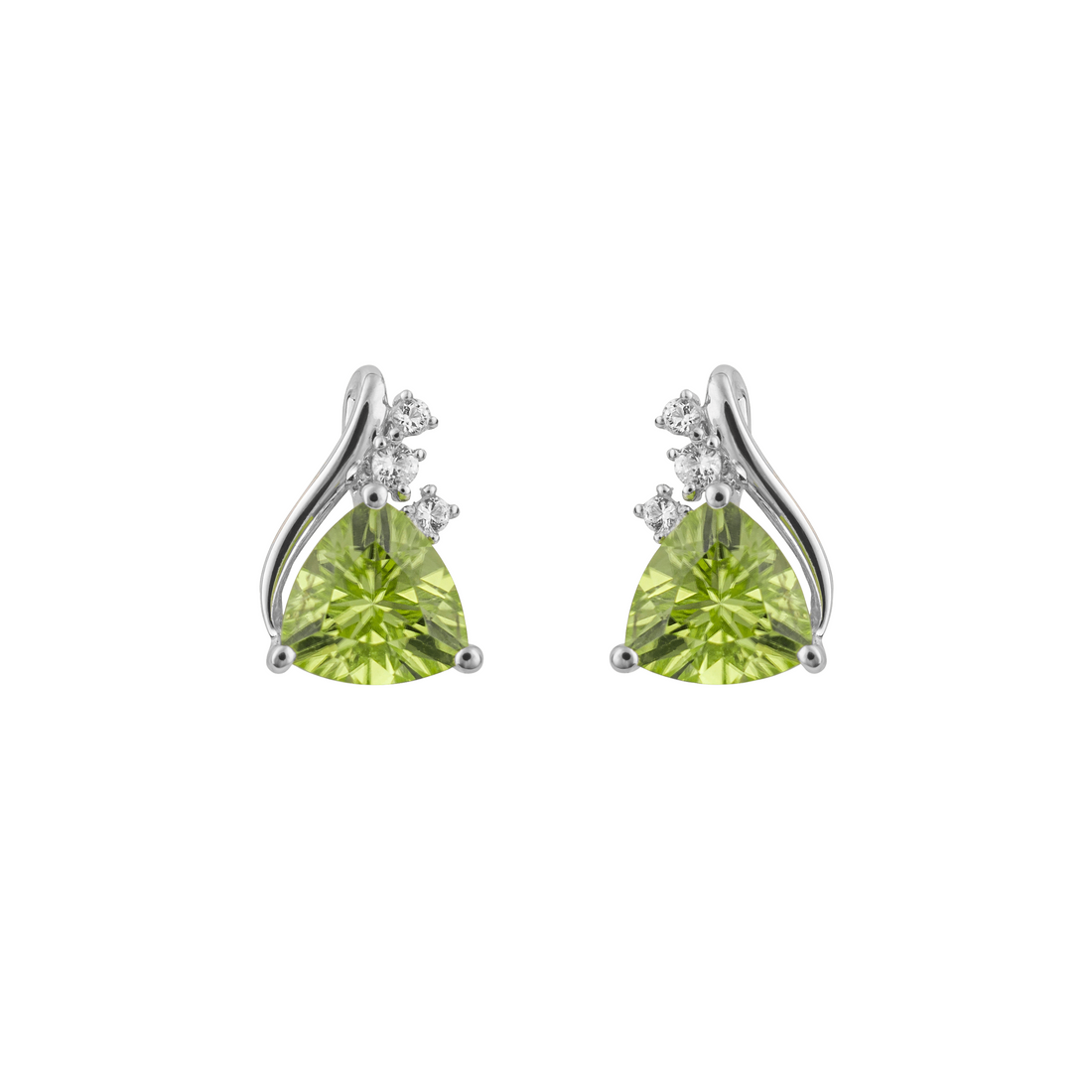 Trillion Peridot Stud Earrings with White Topaz in 9ct White Gold - Robert Anthony Jewellers, Edinburgh