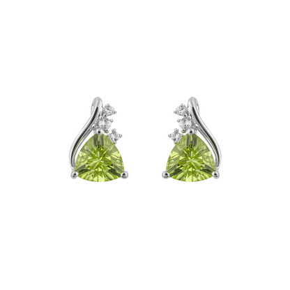 Trillion Peridot Stud Earrings with White Topaz in 9ct White Gold - Robert Anthony Jewellers, Edinburgh