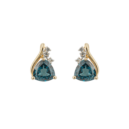 Trillion London Blue Topaz Stud Earrings with White Topaz in 9ct Yellow Gold - Robert Anthony Jewellers, Edinburgh