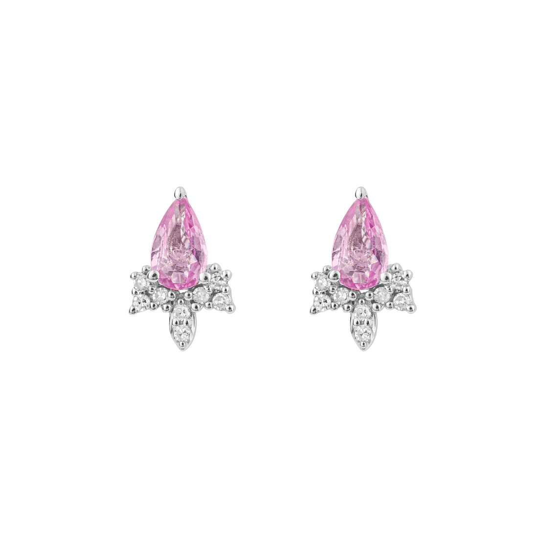 Pink Sapphire Teardrop Stud Earrings with Diamond in 9ct White Gold - Robert Anthony Jewellers, Edinburgh