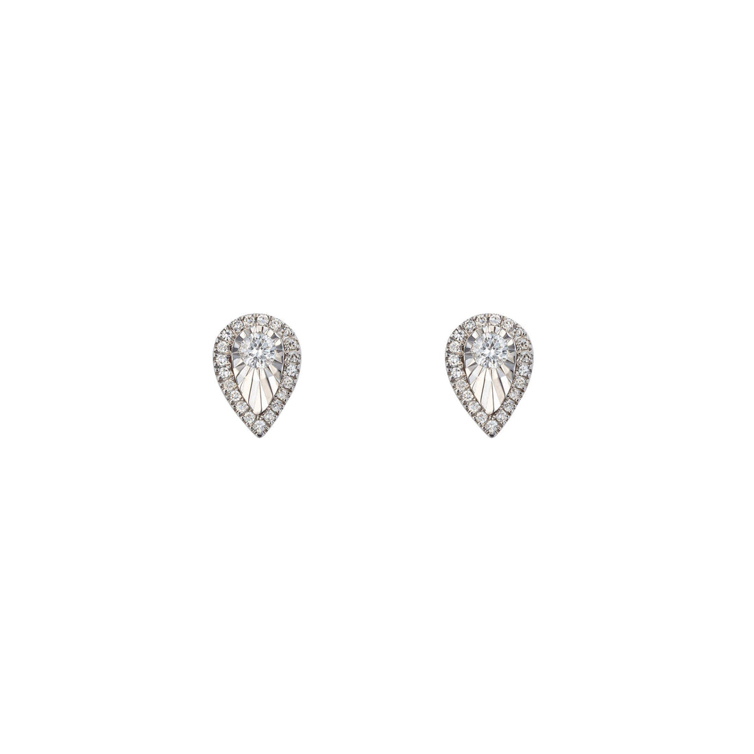 Diamond Cut Teardrop Stud Earrings with Diamond in 9ct White Gold - Robert Anthony Jewellers, Edinburgh