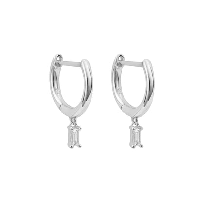 Hoop Earrings with Baguette Cut Diamond Drop in 9ct White Gold - Robert Anthony Jewellers, Edinburgh