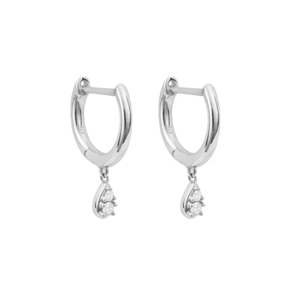 Hoop Earrings with Teardrop Diamond Drop in 9ct White Gold - Robert Anthony Jewellers, Edinburgh