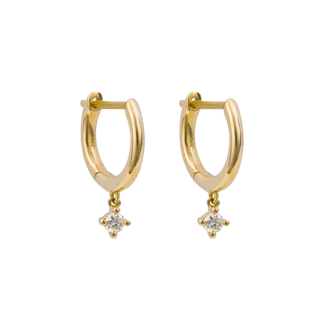Hoop Earrings with Round Diamond Drop in 9ct Yellow Gold - Robert Anthony Jewellers, Edinburgh