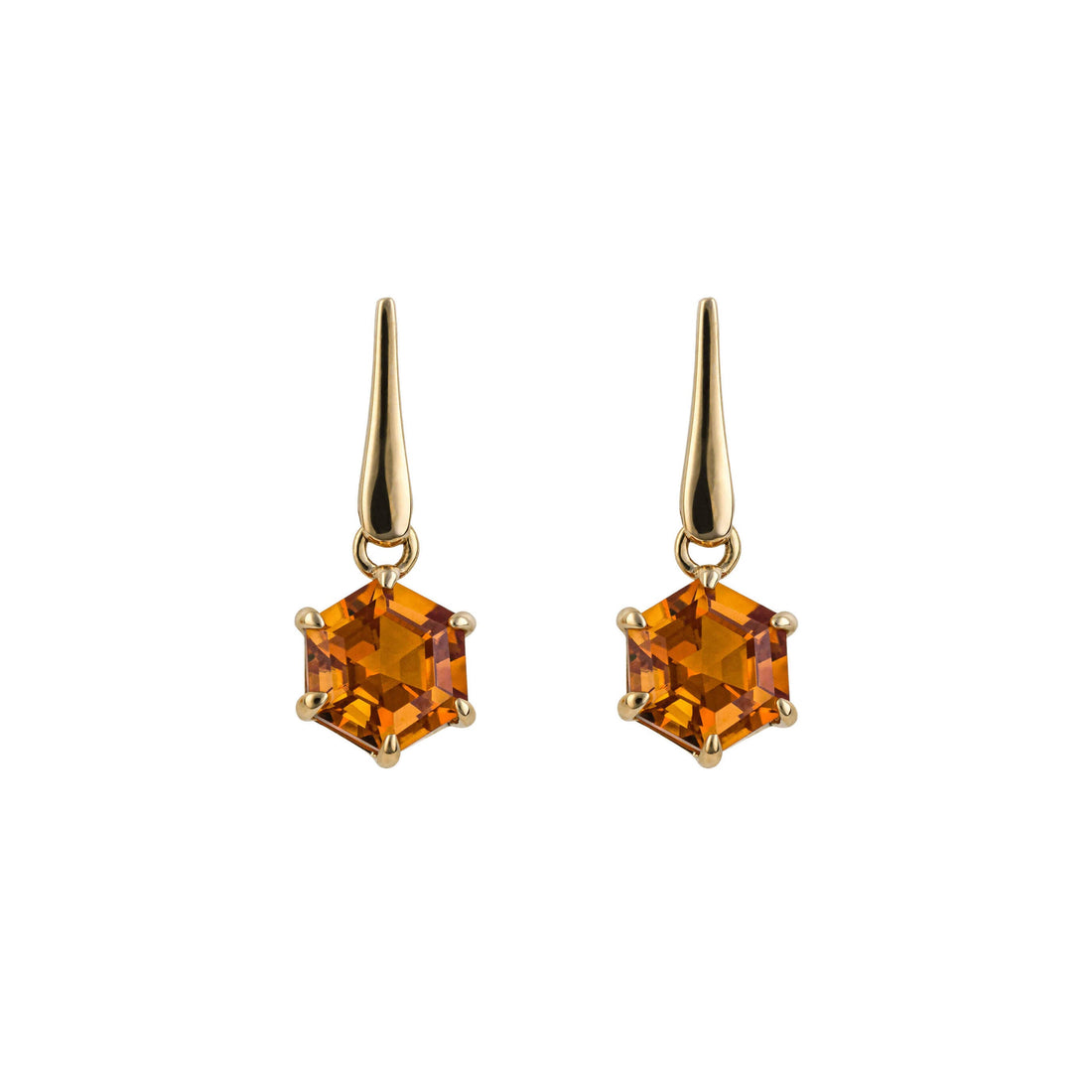Hexagonal Citrine Drop Earrings in 9ct Yellow Gold - Robert Anthony Jewellers, Edinburgh