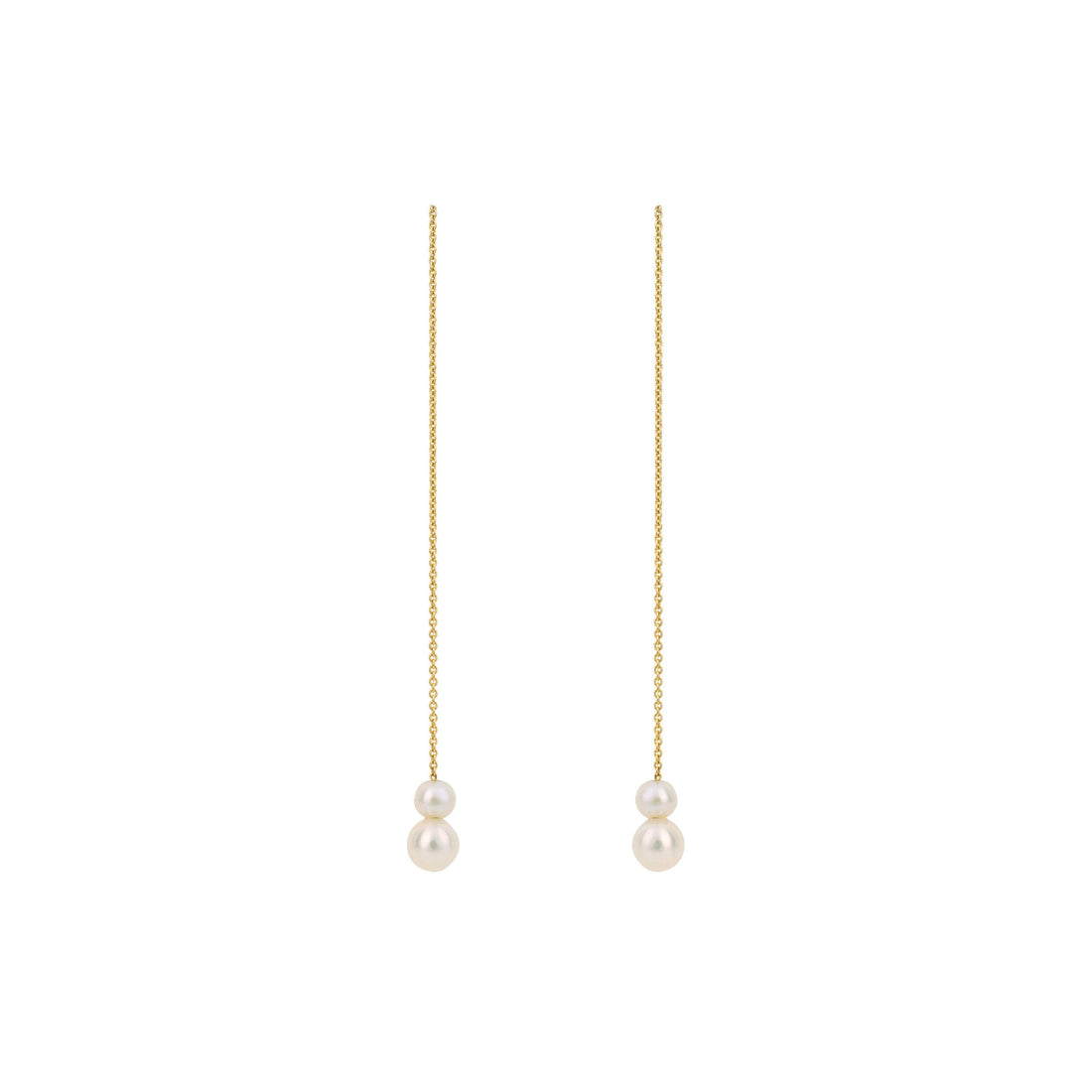 Trace Chain Thread Through Drop Earrings with Freshwater Pearl in 9ct Yellow Gold - Robert Anthony Jewellers, Edinburgh