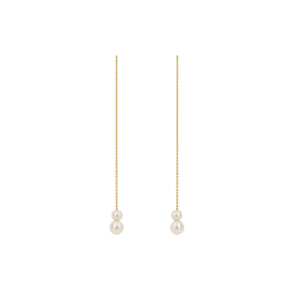 Trace Chain Thread Through Drop Earrings with Freshwater Pearl in 9ct Yellow Gold - Robert Anthony Jewellers, Edinburgh