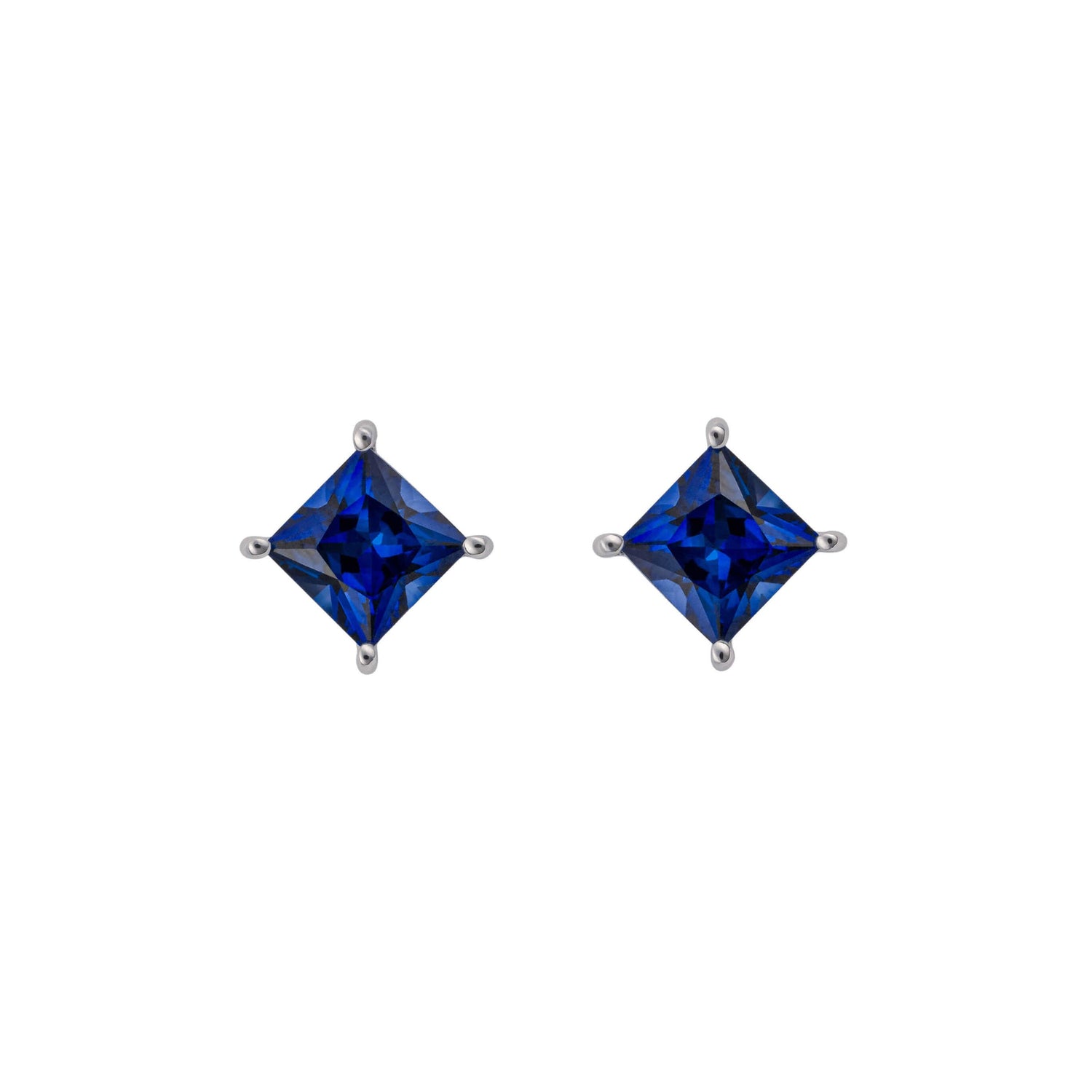 Princess Cut Stud Earrings with Lab Created Sapphire in 9ct White Gold - Robert Anthony Jewellers, Edinburgh