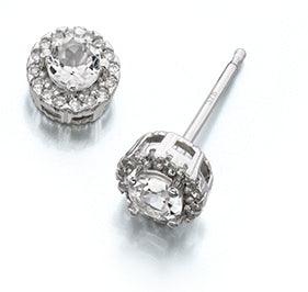 9ct White Gold Diamond and White Topaz Stud Earrings