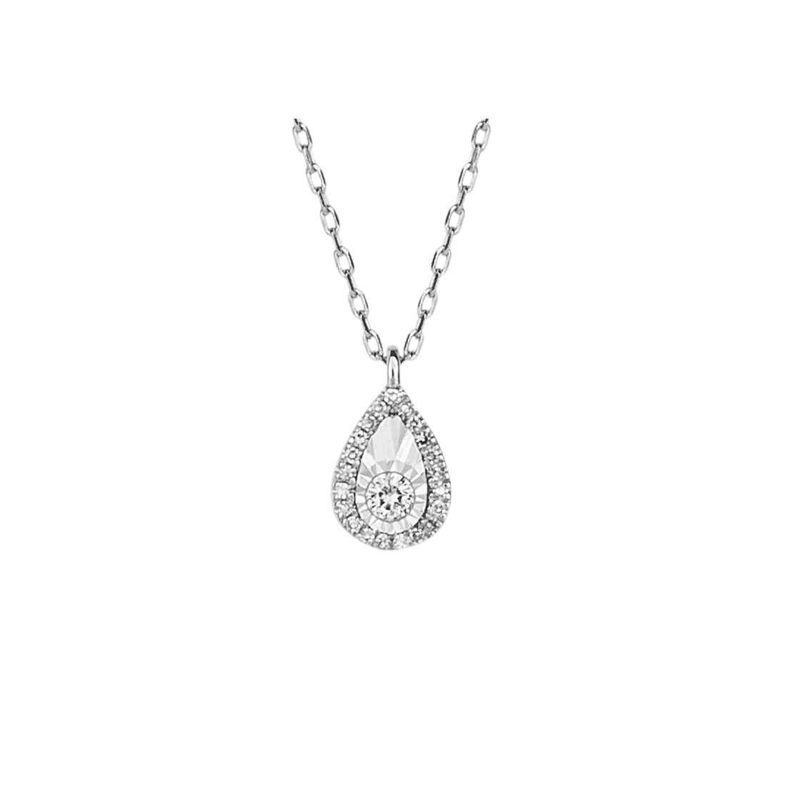 Diamond Cut Teardrop Necklace with Diamond in 9ct White Gold - Robert Anthony Jewellers, Edinburgh