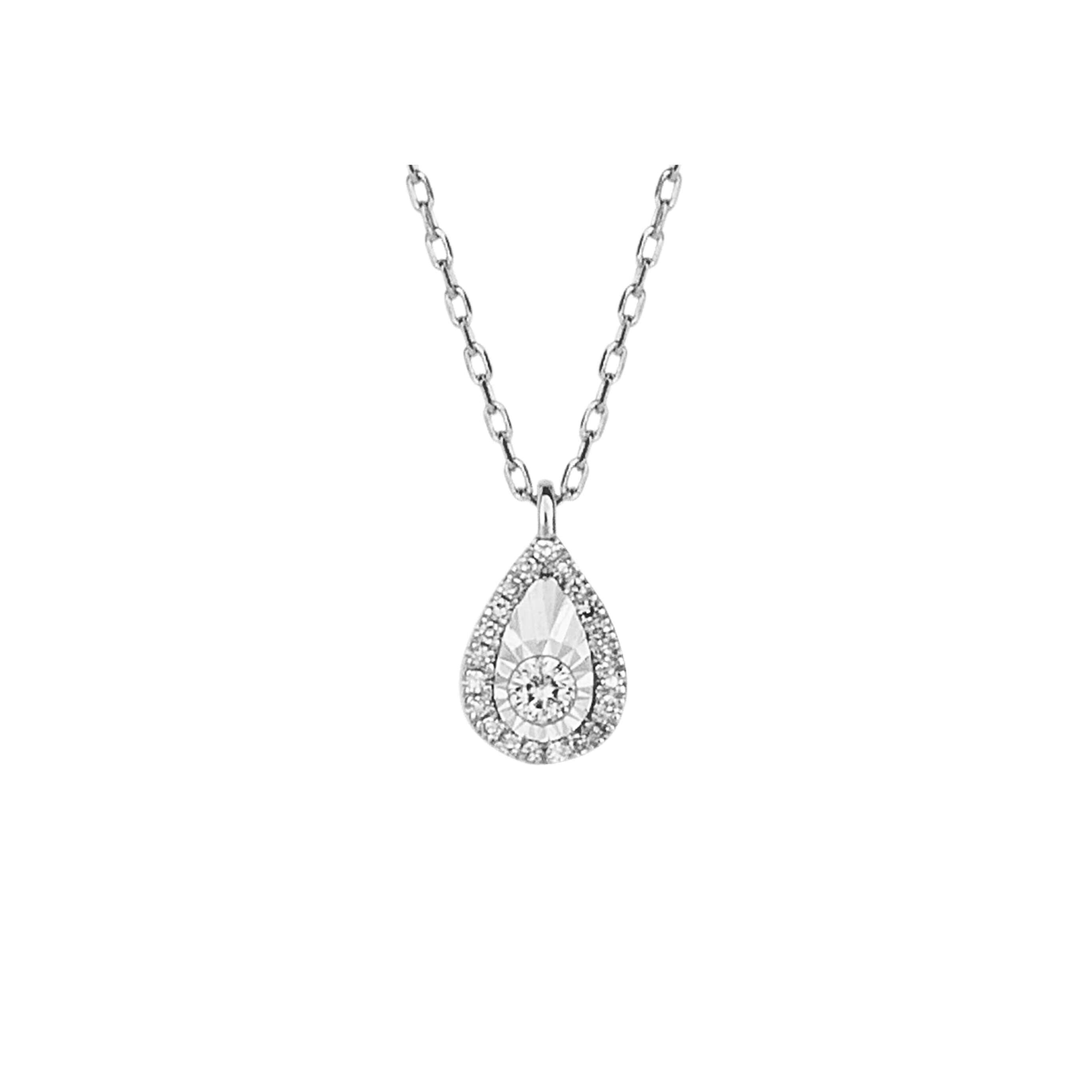 Diamond Cut Teardrop Necklace with Diamond in 9ct White Gold - Robert Anthony Jewellers, Edinburgh