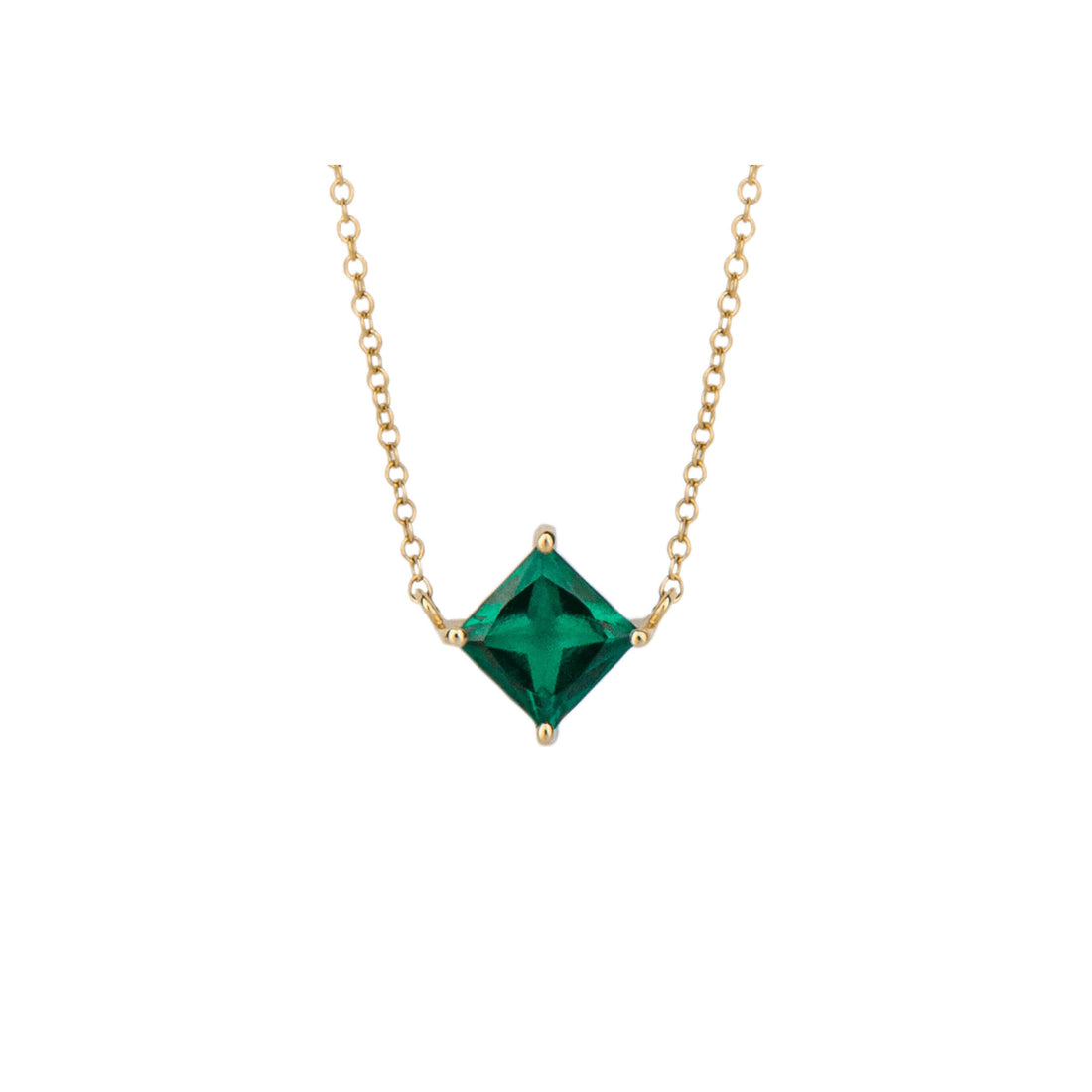 Princess Cut Necklace with Lab Created Emerald in 9ct Yellow Gold - Robert Anthony Jewellers, Edinburgh