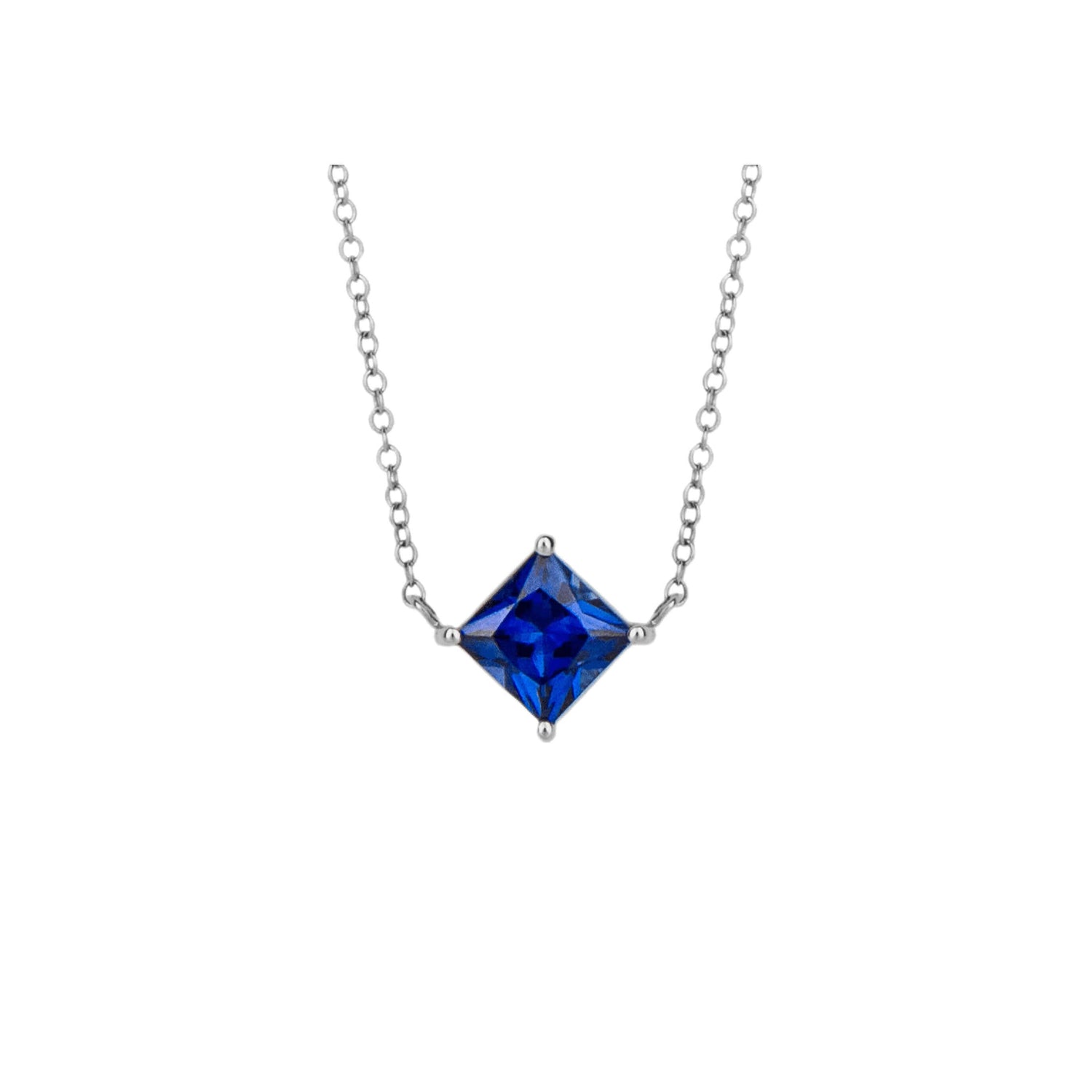 Princess Cut Necklace with Lab Created Sapphire in 9ct White Gold - Robert Anthony Jewellers, Edinburgh