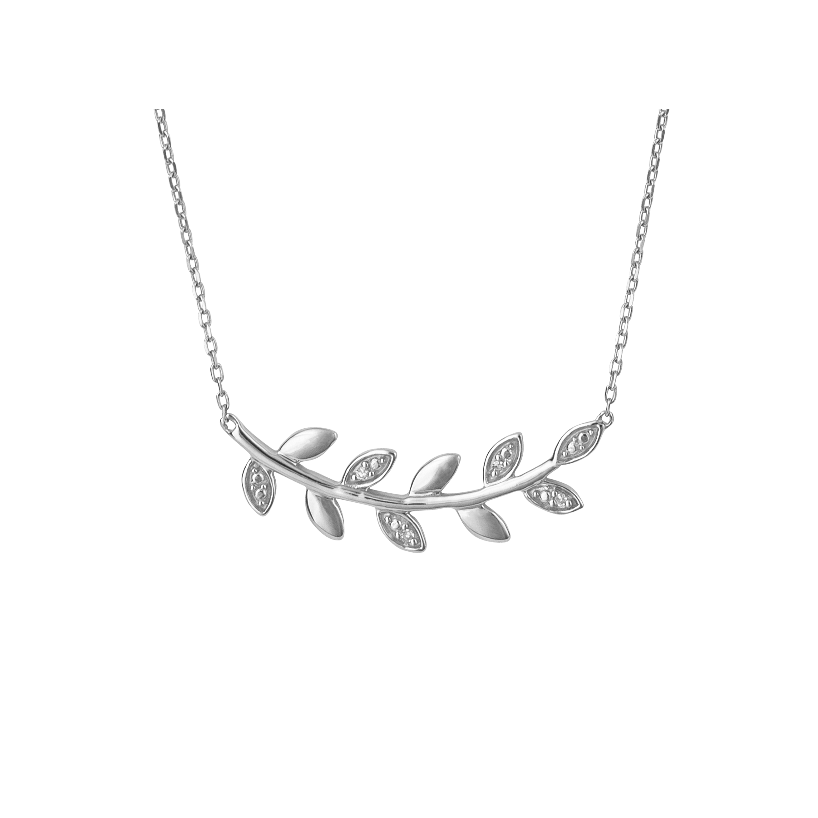 Leaf Vine Necklace with Diamond in 9ct White Gold - Robert Anthony Jewellers, Edinburgh