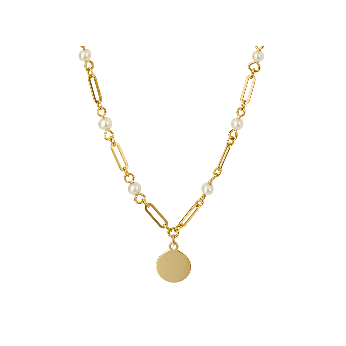 Pearl Station Necklace with Disc in 9ct Yellow Gold - Robert Anthony Jewellers, Edinburgh