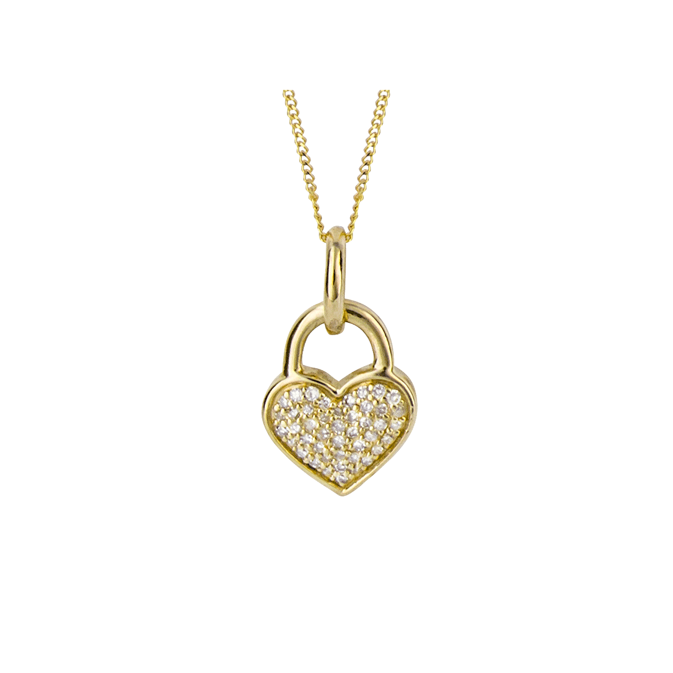 Heart Padlock Pendant with Pave Diamond in 9ct Yellow Gold - Robert Anthony Jewellers, Edinburgh
