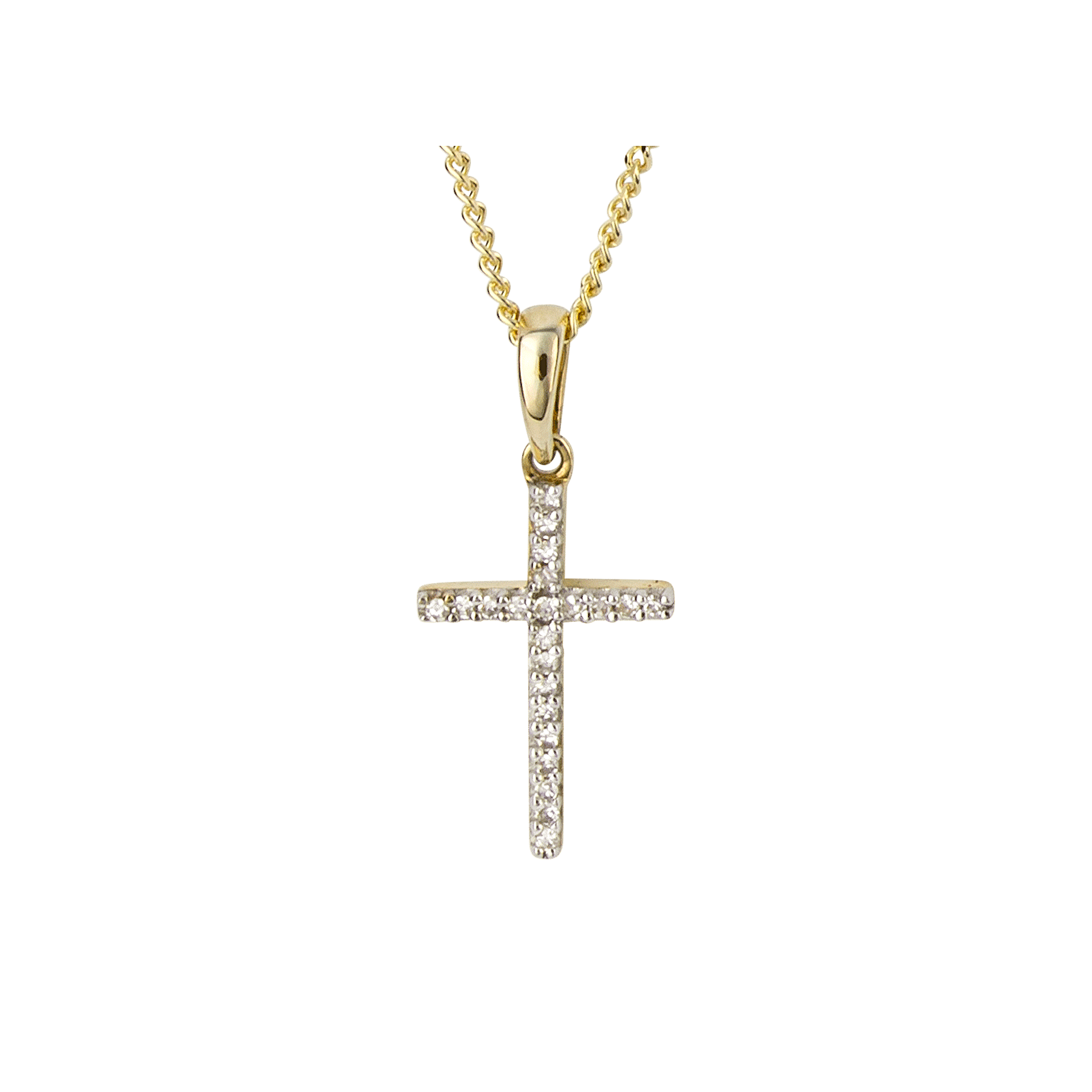 Cross Pendant with Diamond in 9ct Yellow Gold - Robert Anthony Jewellers, Edinburgh