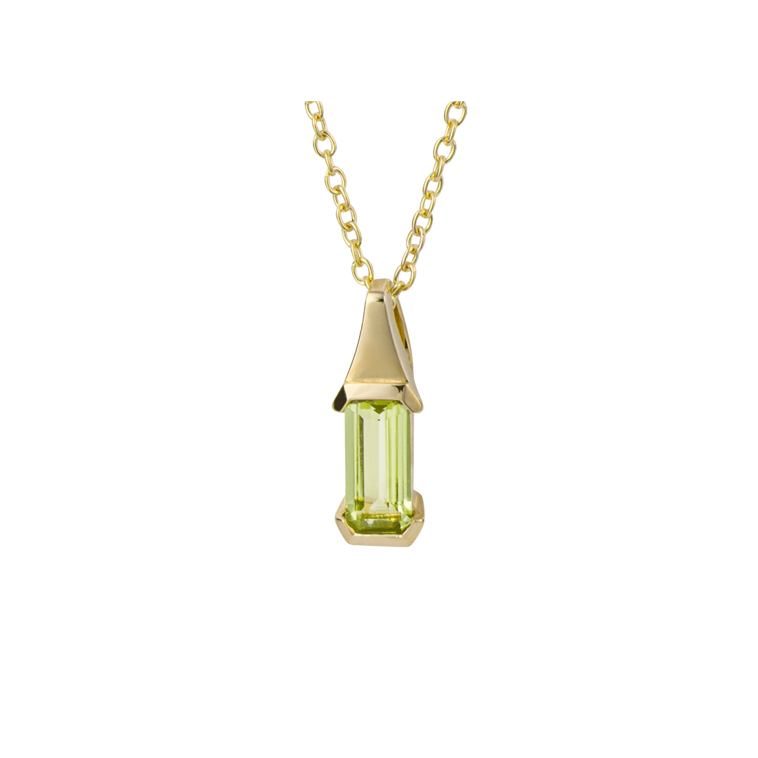 Elongated Green Peridot Pendant in 9ct Yellow Gold - Robert Anthony Jewellers, Edinburgh