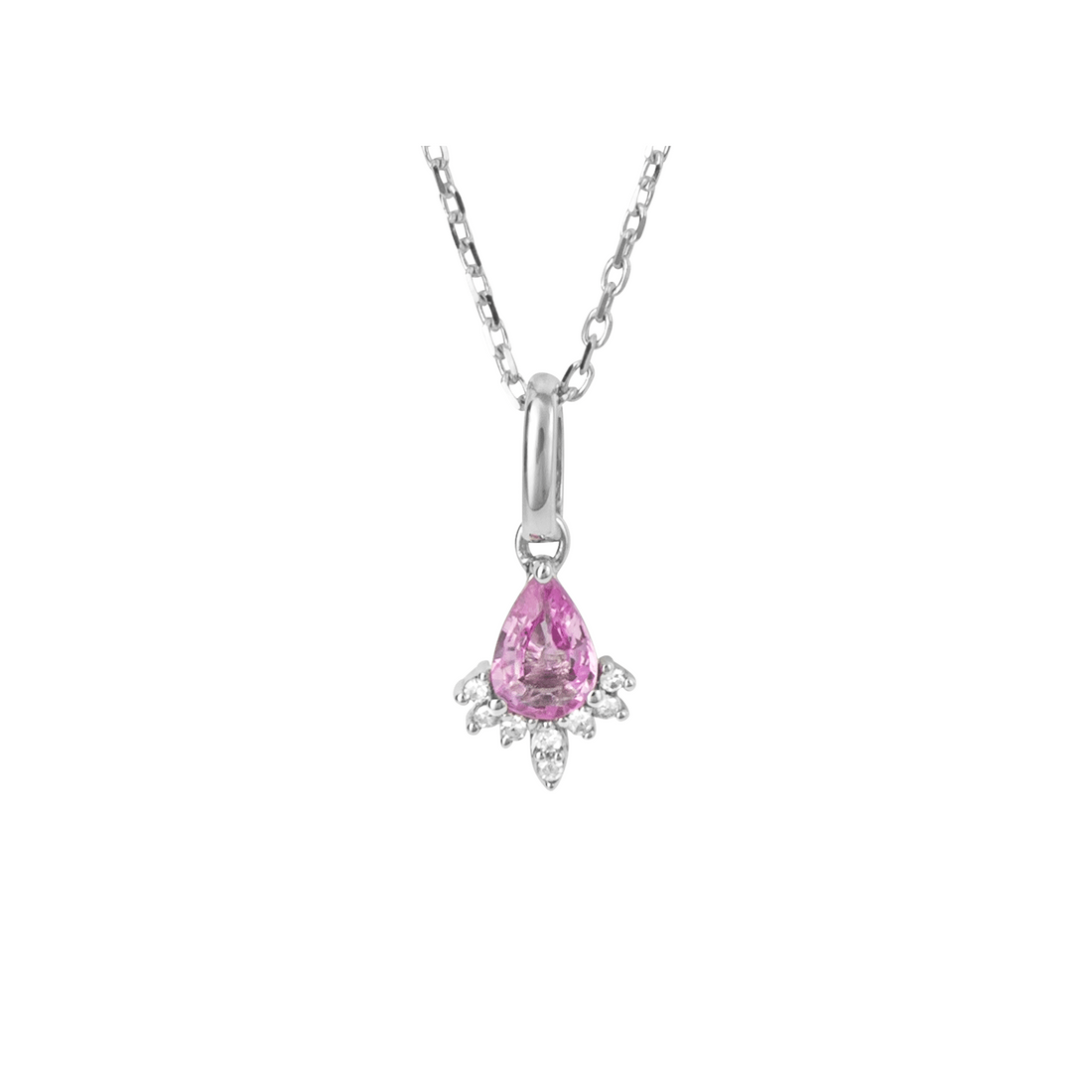 Pink Sapphire Teardrop Pendant with Diamond in 9ct White Gold - Robert Anthony Jewellers, Edinburgh