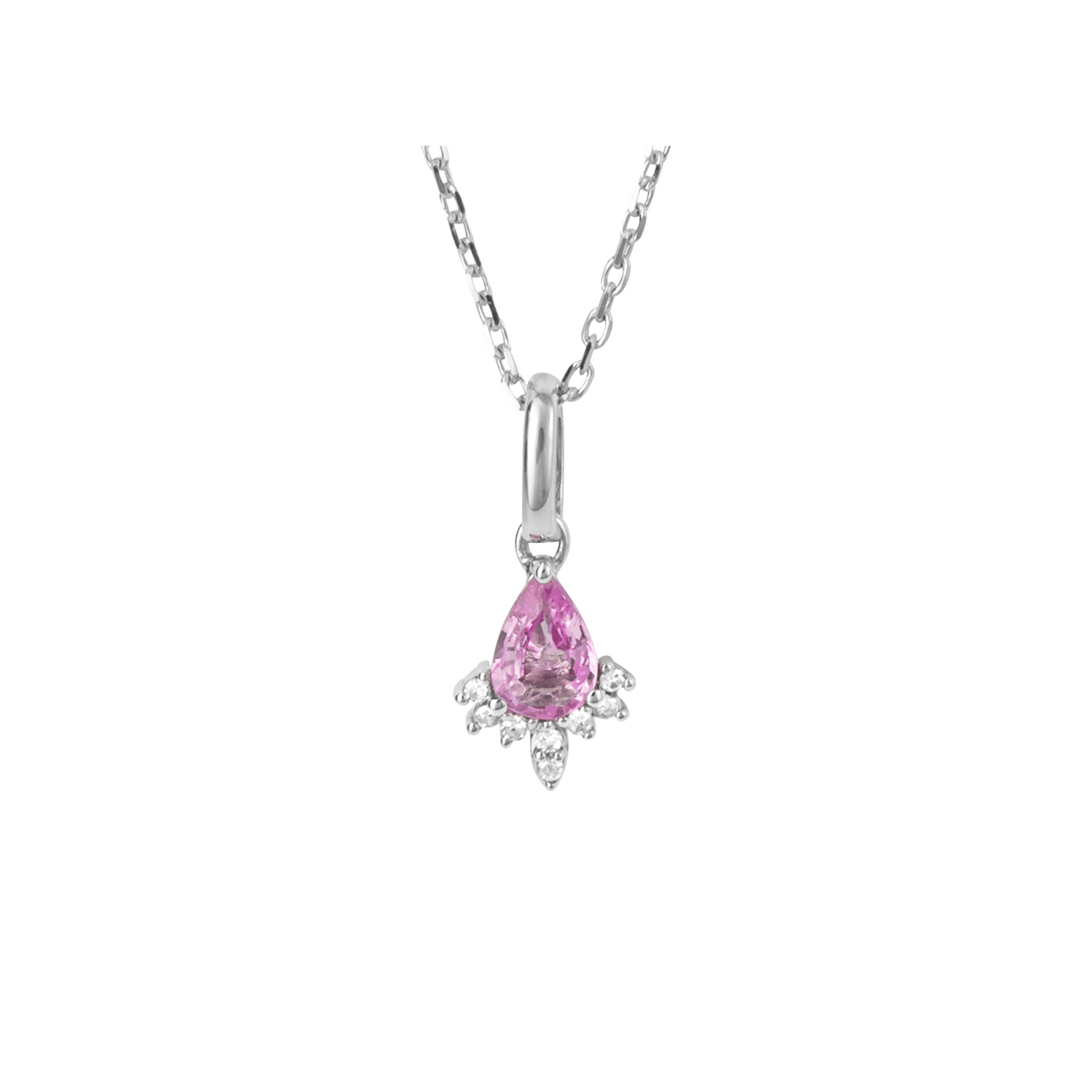 Pink Sapphire Teardrop Pendant with Diamond in 9ct White Gold - Robert Anthony Jewellers, Edinburgh