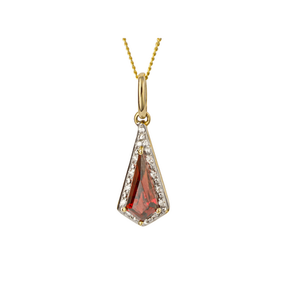 Trapeze Cut Garnet Pendant with Diamond in 9ct Yellow Gold - Robert Anthony Jewellers, Edinburgh