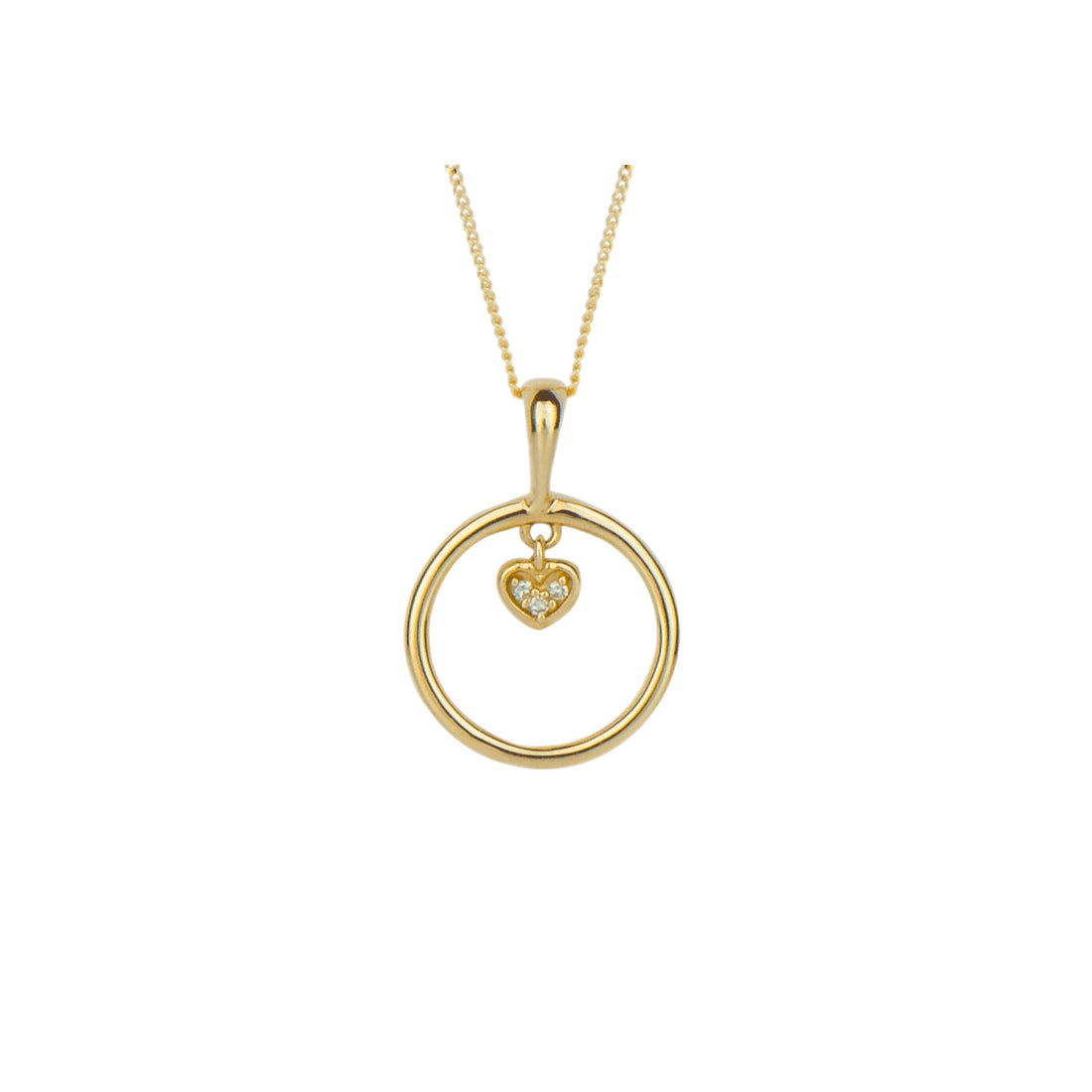 Open Circle and Heart Charm Pendant with Diamond in 9ct Yellow Gold - Robert Anthony Jewellers, Edinburgh
