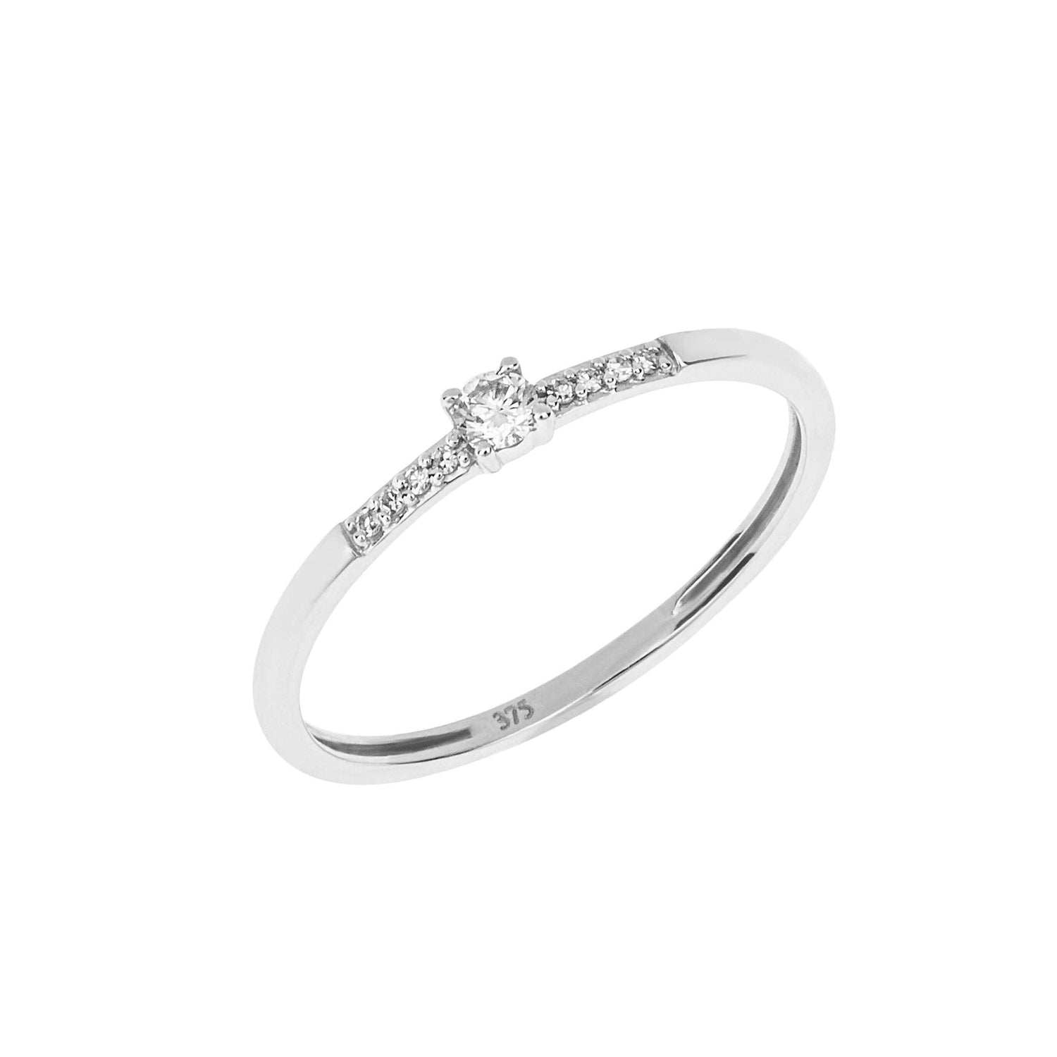 Solitaire Diamond Ring with Pave Shoulders in 9ct White Gold - Robert Anthony Jewellers, Edinburgh