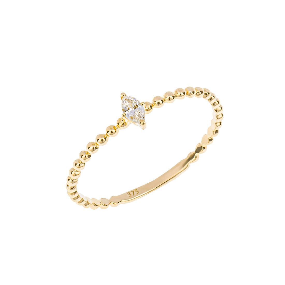 Dainty Beaded Ring with Marquise Diamond in 9ct Yellow Gold - Robert Anthony Jewellers, Edinburgh